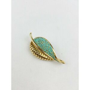 Vintage Billini mid century brooch gold tone blue rhinestones